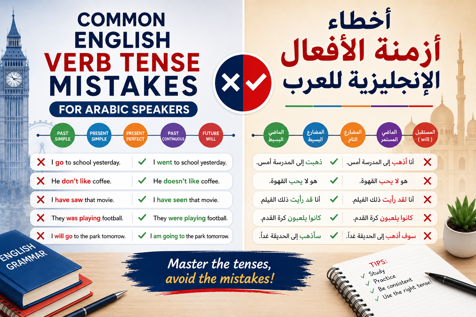Common English Verb Tense Mistakes for Arabic Speakers